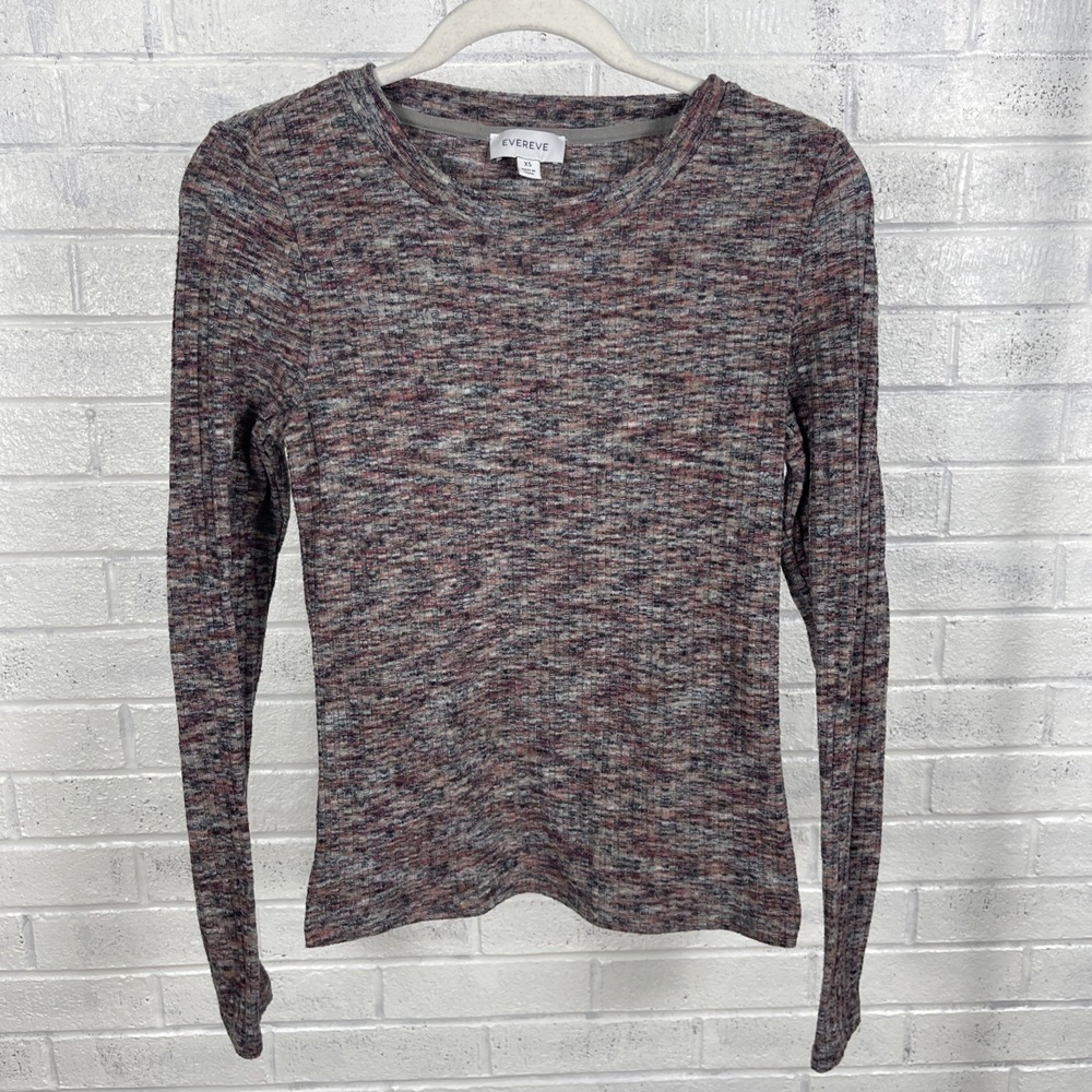 Evereve Ribbed Knit Long Sleeve Top Womens Size XS Heathered Soft Stretch